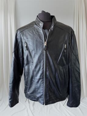 Men's Black Leather Motorcycle Jacket, XL